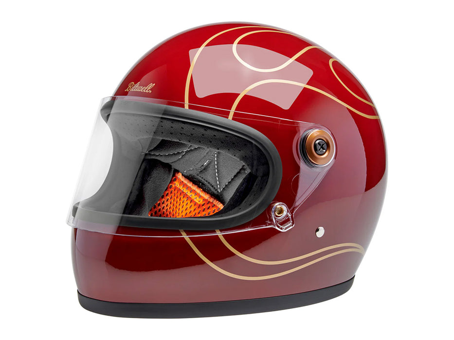 Gringo S Helmet - Gloss Garnet Red with Flames with ECE R22.06 Compliance