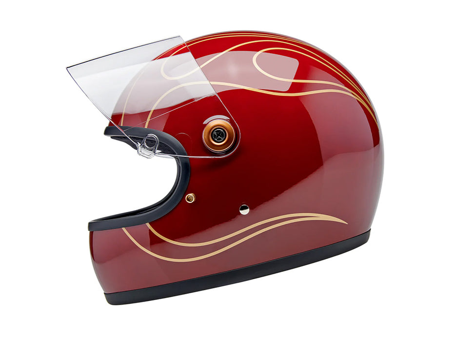 Gringo S Helmet - Gloss Garnet Red with Flames with ECE R22.06 Compliance