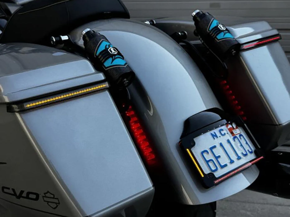 Sequential Low Profile Bagz Saddlebag Lights. Red Run/Brake, Amber Turn with Smoke Lens. Fits Touring 2026up