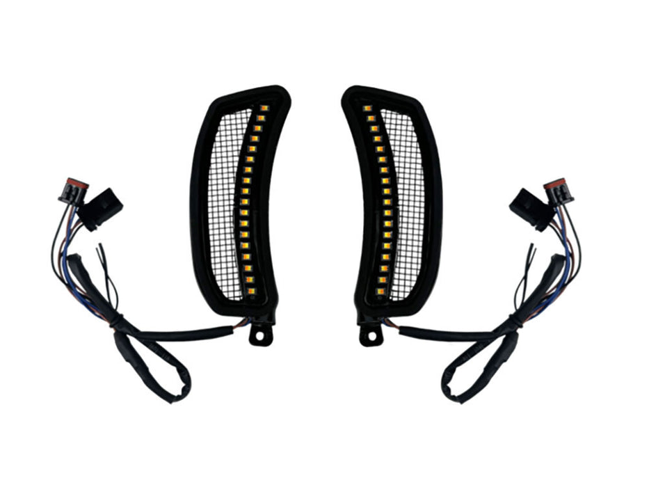 LED Vent Inserts With Amber & White LED's - Black with Black Mesh. Fits Low Rider ST 2022up