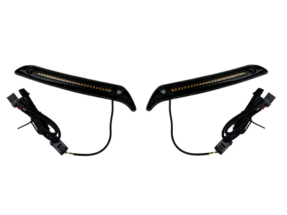 LED DRL Windshield Trim with Sequential Amber Turn, White Run & Smoke Lens - Black. Fits Low Rider ST 2022up
