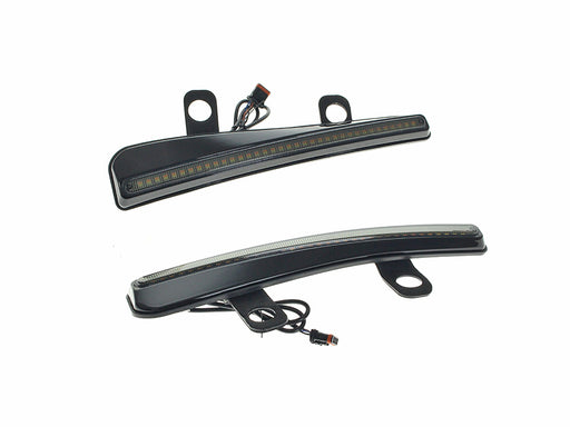 LED Windshield Trim with Turn Signals - Smoke Lens, Gloss Black Housing. Fits CVO Road Glide (inc 'ST') 2023up & Roadglide 2024up.