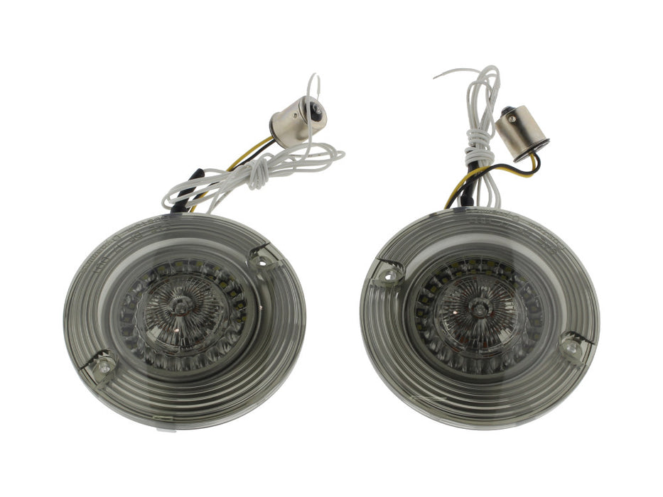 ProBeam LED Front Turn Signal Inserts. Amber Turn, White Run with Smoke Lenses. Fits most FL 1986up Models.