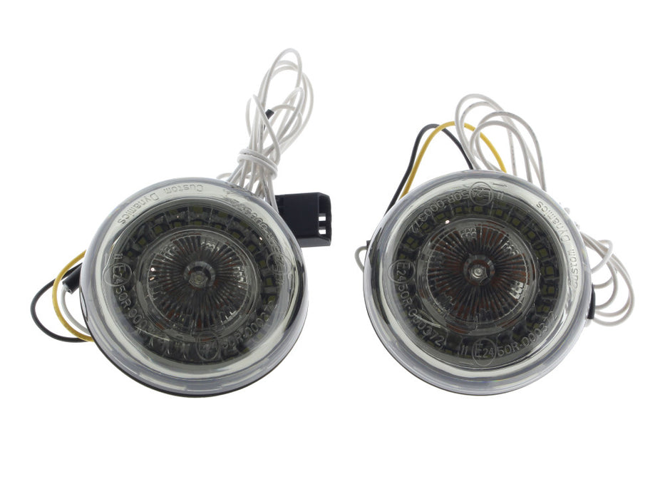 ProBeam LED Front Turn Signal Inserts. Amber Turn, White Run with Smoke Lenses. Fits CVO Touring 2016up Models.