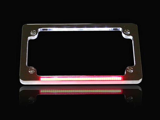 Flat Number Plate Frame with LED Red Brake Light - Chrome.