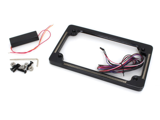 Flat Number Plate Frame with LED Amber Turn Signals & Red Brake Light - Black.