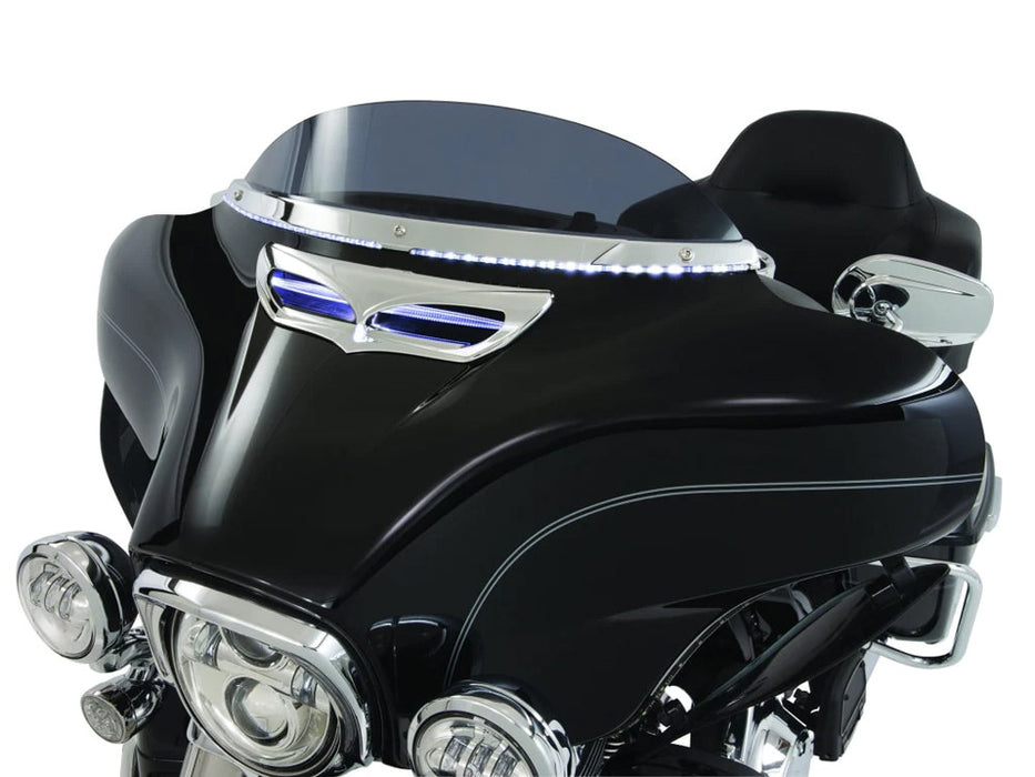 Horizon LED Windshield Trim with Sequential Amber Turn, White Run & Smoke Lens - Chrome. Fits Touring 2014-2023