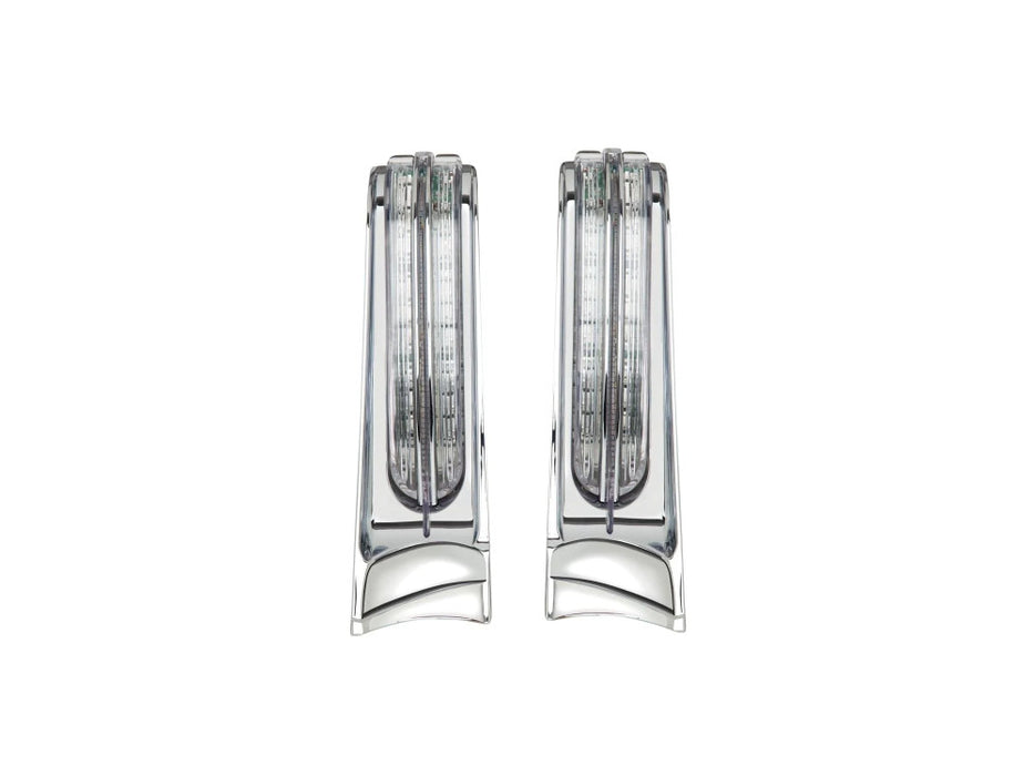 LED Filler Panel Lights. Red Run & Brake with Amber Turn and Chrome Housing. Fits Ultra & Road King Touring Models 2014-2024 & Street/Road Glide ST 2022-2023