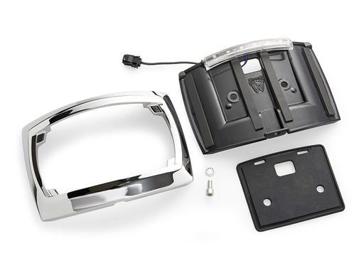 Curved Number Plate Frame with Number Plate Light Only - Chrome. Fits CVO Touring 2023up & Street Glide & Road Glide 2024up