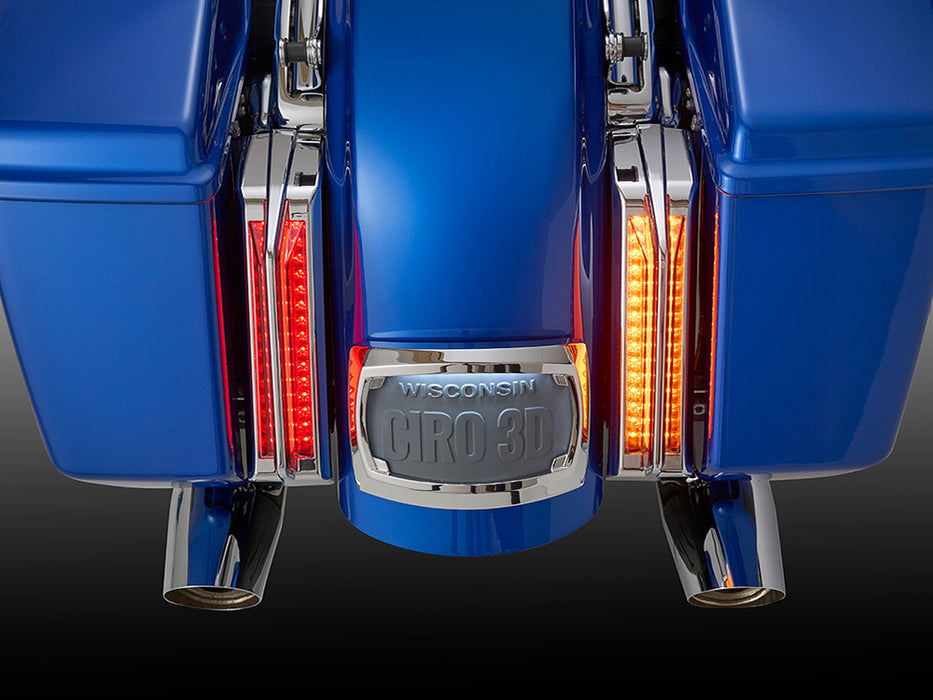 LED Fascia Filler Panel Lights. Red Run & Brake with Amber Turn and Black Housing. Fits CVO Touring 2023up, Street Glide & Road Glide 2024up, Touring 2025up