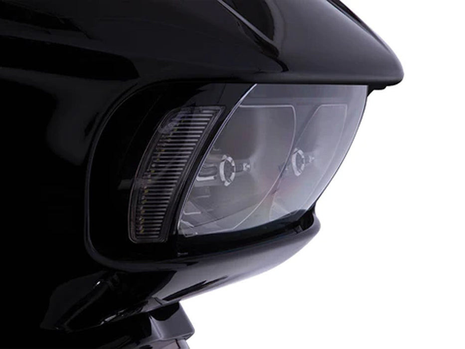 Fang LED Headlight Bezel Vent Inserts With Amber & White LED's - Black. Fits Road Glide 2015-2023