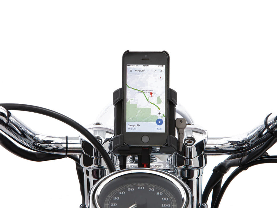 Premium Smartphone / GPS Holder with Charger - Chrome Clamp Suits 1-1/4in. Bars