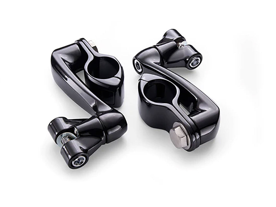 4in. Offset Footpeg Mounts with 1-1/4in. Hingeless Clamps - Black
