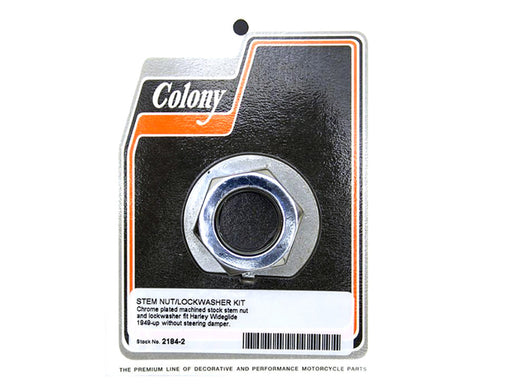 Stem Nut & Lock Washer - Chrome. Fits Wide Glide 1949up.