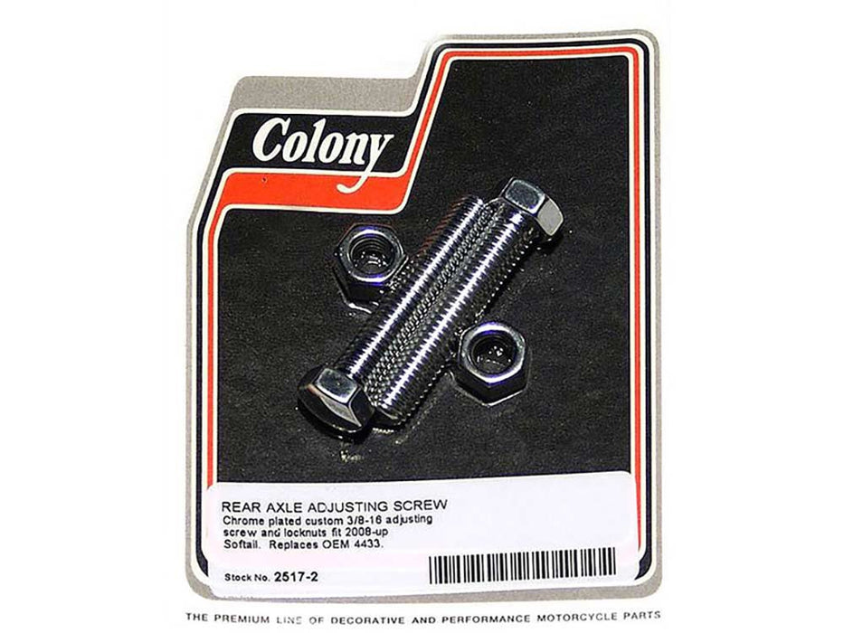 Rear Axle Adjusting Bolts - Chrome. Fits Softail 2008-2017.