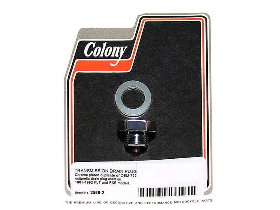 Transmission Drain Plug - Chrome. Fits Touring & FXR 1981-1994.