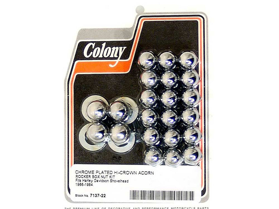 Acorn Rocker Box Nuts - Chrome. Fits Big Twin 1966-1984.
