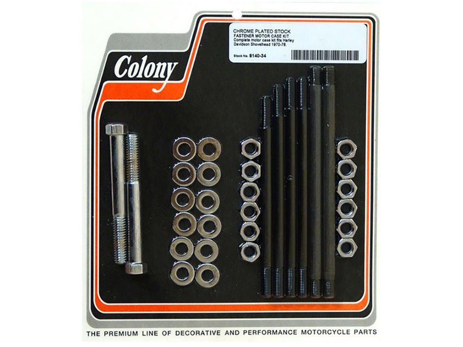 COLONY MACHINE - Stock Motor Case Stud, Bolt & Nut Kit – Chrome. Fits Shovel 1970-1978.