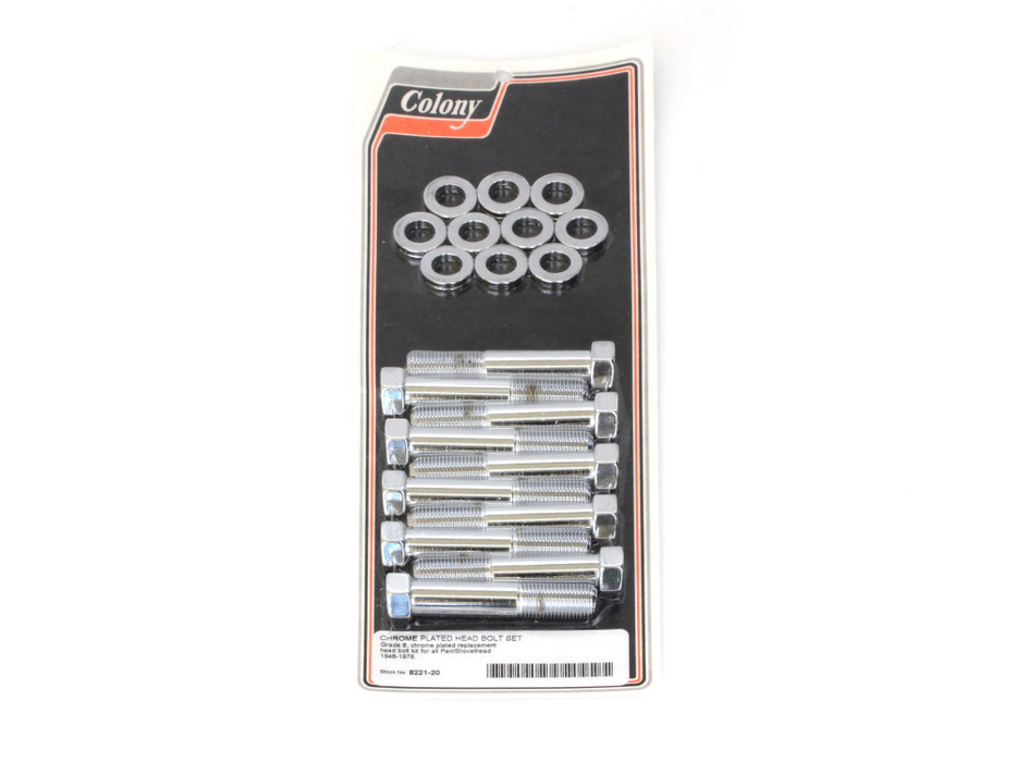 COLONY MACHINE - Stock Head Bolts – Chrome. Fits Pan & Shovel 1948-1984.