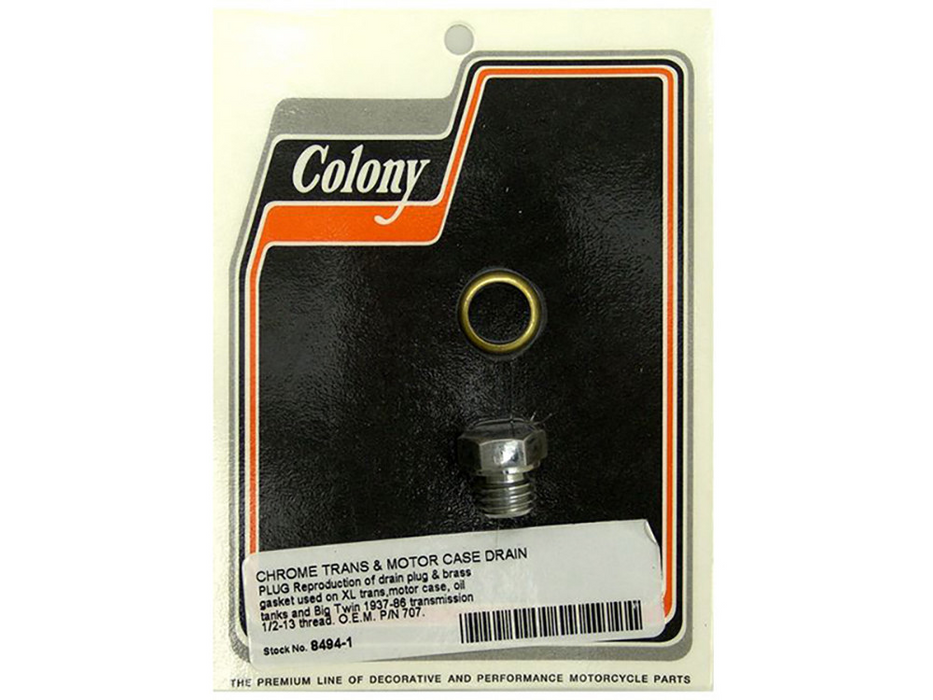 COLONY MACHINE - Transmission, Motor Case & Oil Tank Drain Plug – Chrome. Fits 4Spd Big Twin 1941-1986 & Sportster 1967-1980