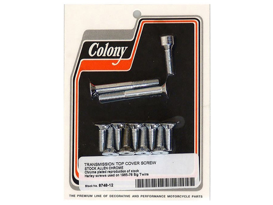 Transmission Top Cover Bolts - Chrome. Fits Big Twin 1965-1978.