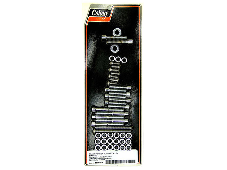 Polished Allen Head Primary Cover Bolts - Chrome. Fits Softail 1989-2006 & Dyna 1991-2005.