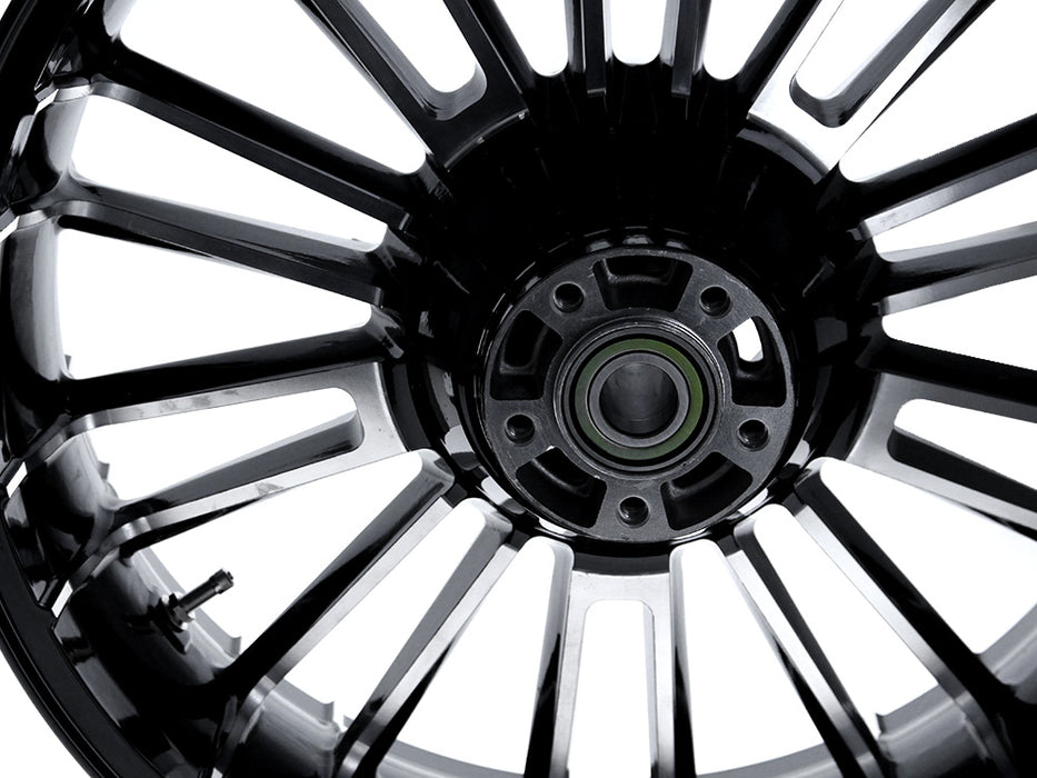 18in. x 5.50in. wide Atlantic 3D Wheel with Rear Hub - Black Cut. Fits Touring 2009up with ABS