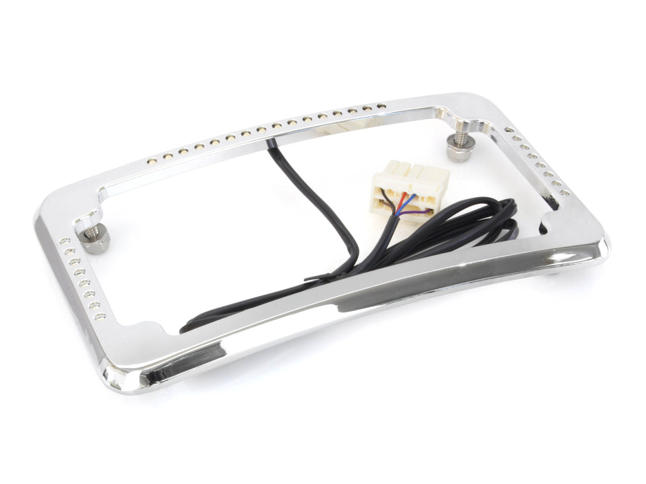 Curved Slick Signal Run, Turn, Brake & Number Plate Frame – Chrome. Fits Softail 1999-2010, FXD 1999-2017 & Sportster 1999-2021. – Cycle Visions