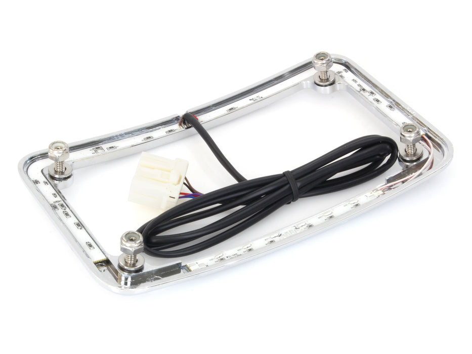 Curved Slick Signal Run, Turn, Brake & Number Plate Frame – Chrome. Fits Softail 1999-2010, FXD 1999-2017 & Sportster 1999-2021. – Cycle Visions