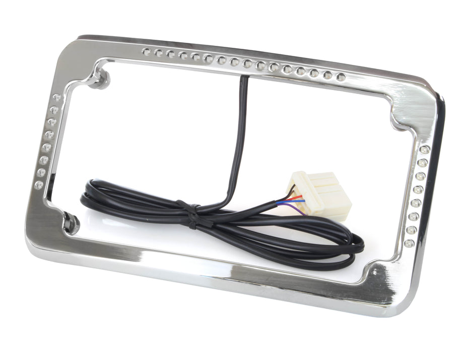 Curved Slick Signal Run, Turn, Brake & Number Plate Frame – Chrome. Fits Softail 1999-2010, FXD 1999-2017 & Sportster 1999-2021. – Cycle Visions