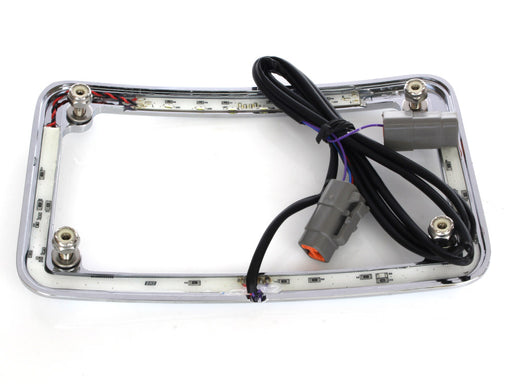 Curved Slick Signal Run, Turn, Brake & Number Plate Frame - Chrome. Fits Softail 2011-2017.