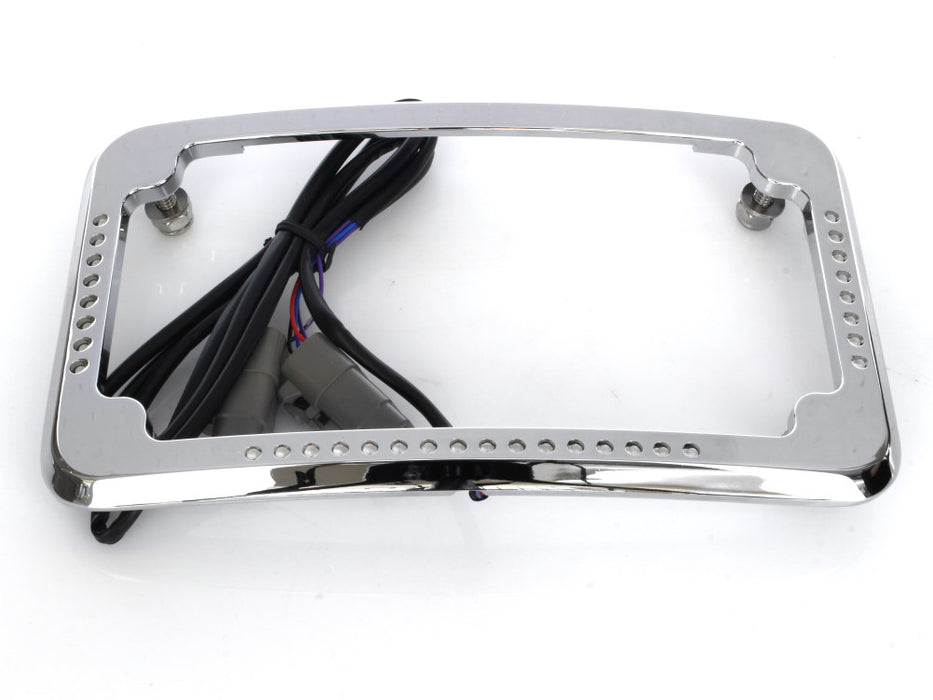 Curved Slick Signal Run, Turn, Brake & Number Plate Frame - Chrome. Fits Softail 2011-2017.