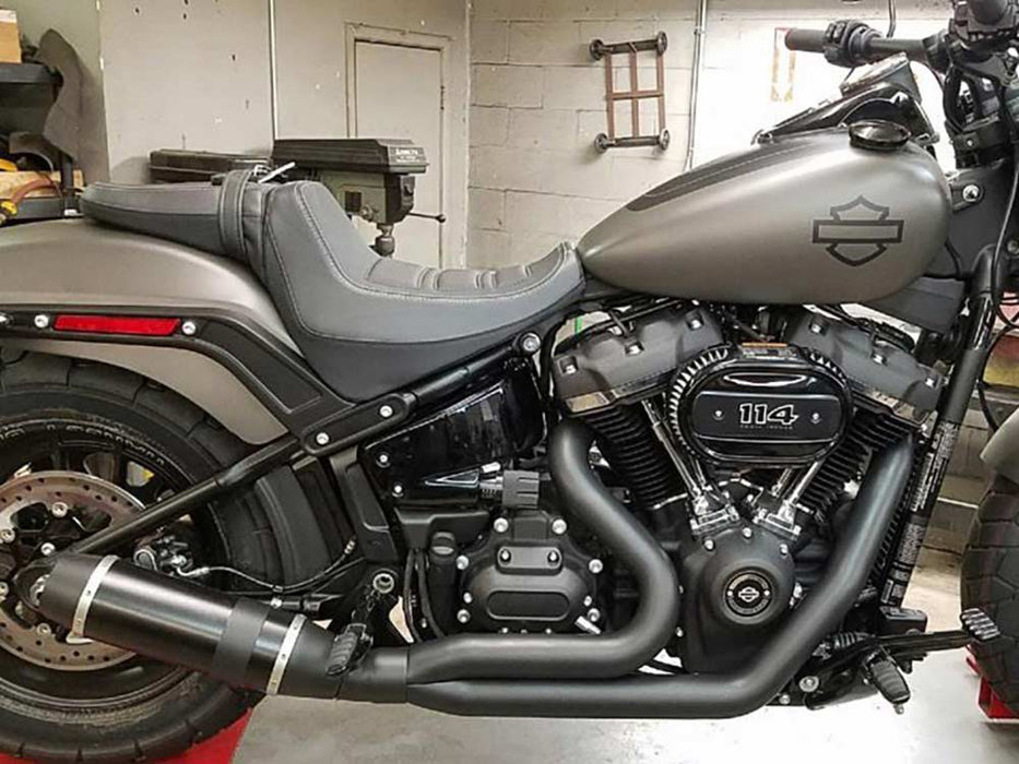 Bob Cat 2-into-1 Exhaust - Black with Carbon Fibre Sleeve Muffler. Fits Softail 2025up Non-240 Tyre Models