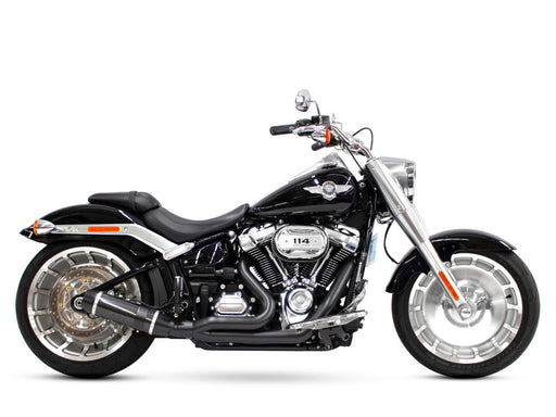 Bob Cat 2-into-1 Exhaust - Black with Carbon Fibre Sleeve Muffler. Fits Breakout & Fat Boy 2018up & FXDR 2019up.