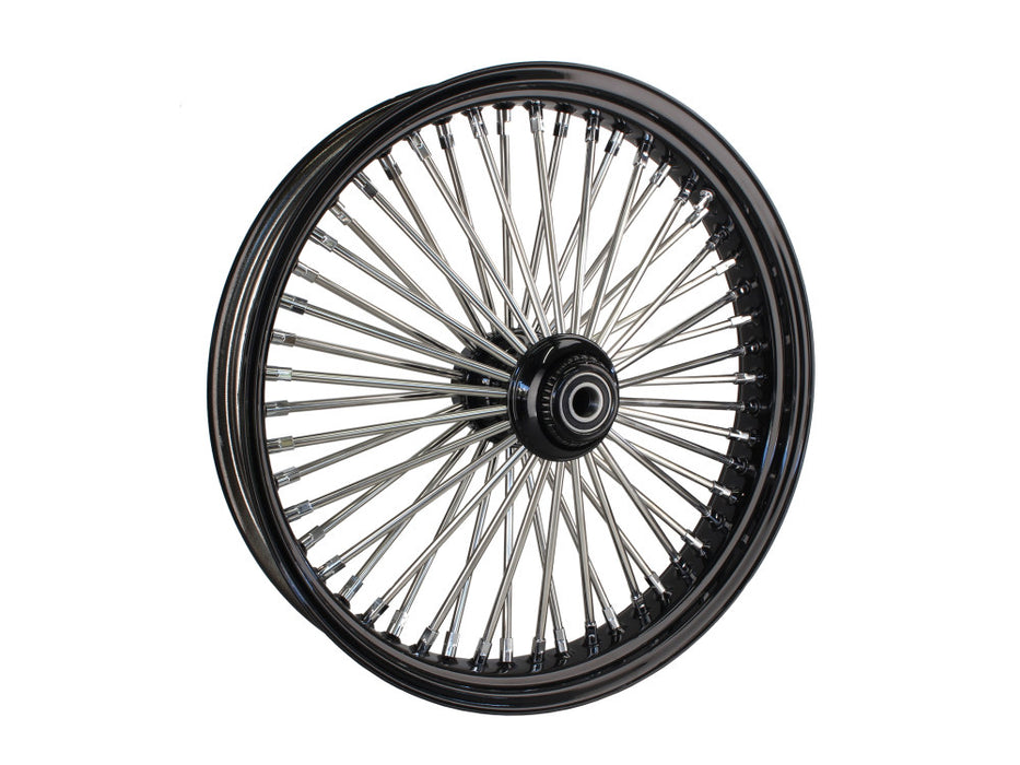 21in. x 3.5in. Mammoth Fat Spoke Front Wheel - Gloss Black & Chrome. Fits Softail Heritage 2011up, Deluxe 2011-2020, Slim 2012-2021 & Fatboy 2011-2017