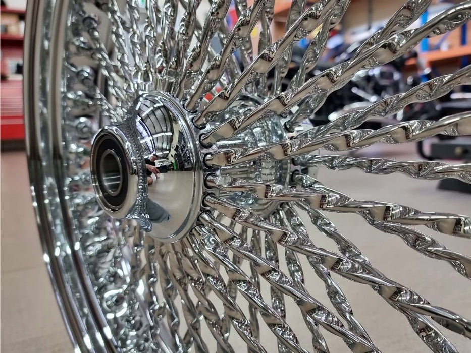 18in. x 3.5in. Cali Fat Spoke Rear Wheel - Chrome. Fits Softail 2011up.