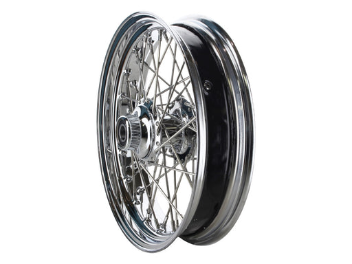 16in. x 3.5in. Rear 40 Spoke Cross Laced Wheel - Chrome. Fits Softail 2000-2007, Dyna 2000-2005, Sportster 2000-2004 & Touring 2000-2001.