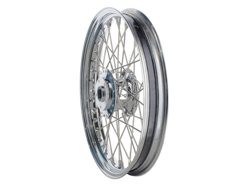 19in. x 2.15in. Front 40 Spoke Cross Laced Wheel - Chrome. Fits Narrow Glide Dyna 1991-1999, FXR 1984-1994 & Sportster 1984-1999.