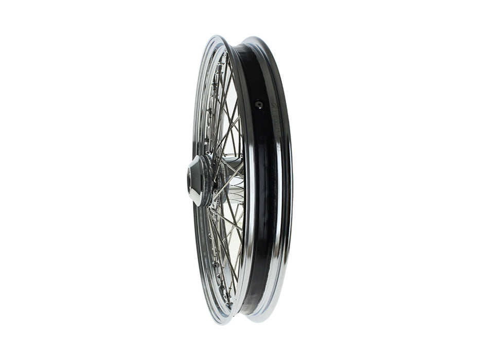 21in. x 2.15in. 40 Spoke Cross Laced Front Wheel - Chrome. Fits FX Softail 2007-2010.
