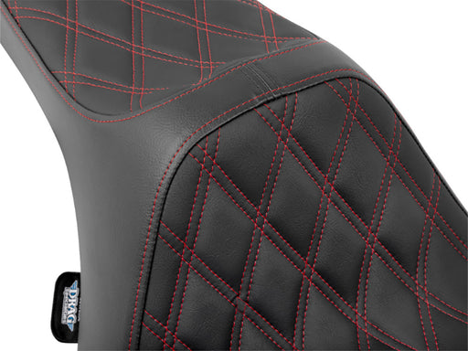 Predator 3 Dual Seat with Red Double Diamond Lattice Stitch. Fits CVO Touring 2023up, Street Glide & Road Glide 2024up, Touring 2025up