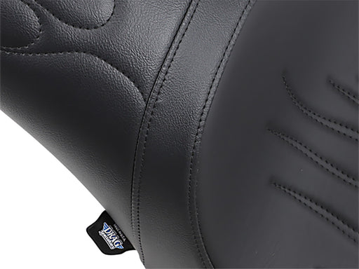 Predator Dual Seat - Flame Solar Leather Black. Fits Softail 2000-2017 with 130 or 150 OEM Rear Tyre
