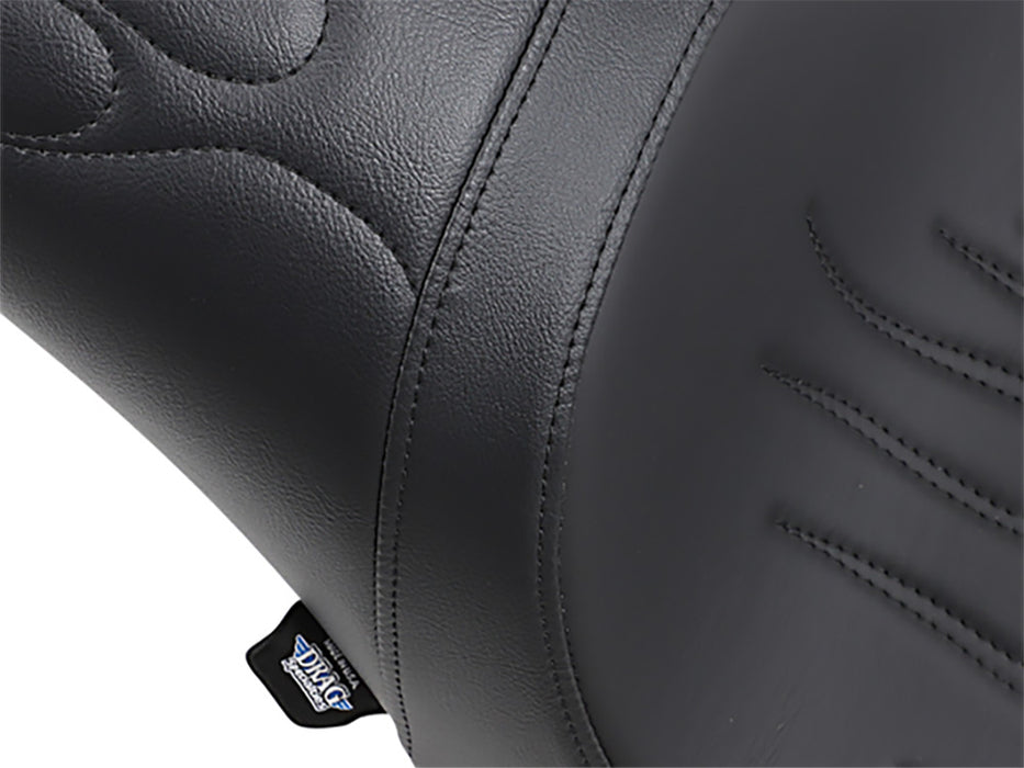 Predator Dual Seat - Flame Solar Leather Black. Fits Softail 2000-2017 with 130 or 150 OEM Rear Tyre