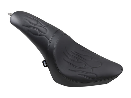 Predator Dual Seat - Flame Solar Leather Black. Fits Softail 2000-2017 with 130 or 150 OEM Rear Tyre