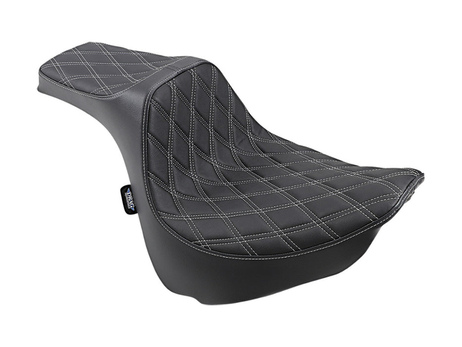 Predator 3 Dual Seat with Silver Double Diamond Lattice Stitch. Fits Fat Bob 2018-2024