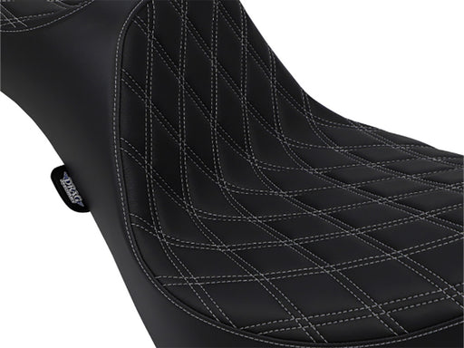 Predator 3 Dual Seat with Silver Double Diamond Lattice Stitch. Fits Softail Deluxe 2018-2020, Slim 2018-2021, Standard 2020-2024 & Street Bob & Heritage Classic 2018up
