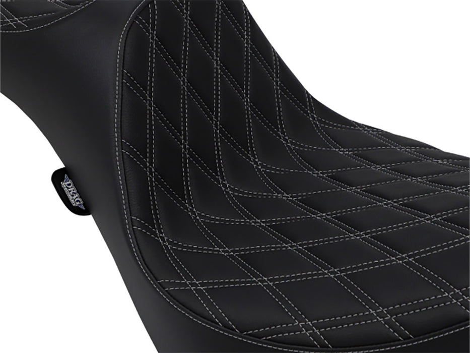 Predator 3 Dual Seat with Silver Double Diamond Lattice Stitch. Fits Softail Deluxe 2018-2020, Slim 2018-2021, Standard 2020-2024 & Street Bob & Heritage Classic 2018up