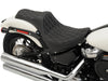 Predator 3 Dual Seat with Silver Double Diamond Lattice Stitch. Fits Softail Deluxe 2018-2020, Slim 2018-2021, Standard 2020-2024 & Street Bob & Heritage Classic 2018up