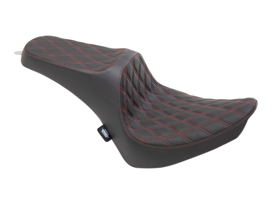 Predator 3 Dual Seat with Red Double Diamond Lattice Stitch. Fits Softail 2000-2017 with 130 or 150 OEM Rear Tyre