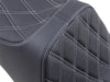 Predator 3 Dual Seat with Silver Double Diamond Lattice Stitch. Fits Softail 2006-2017 with OEM 200 Rear Tyre