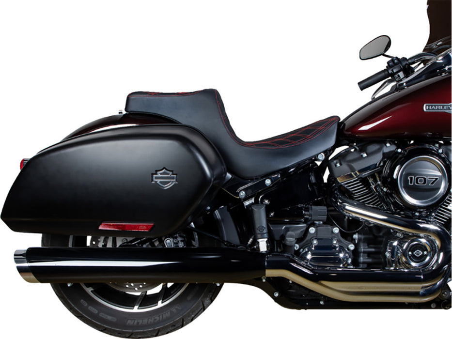 Predator 3 Dual Seat with Red Double Diamond Lattice Stitch. Fits Sport Glide & Low Rider 2018up, Low Rider S 2020up & Low Rider ST 2022up